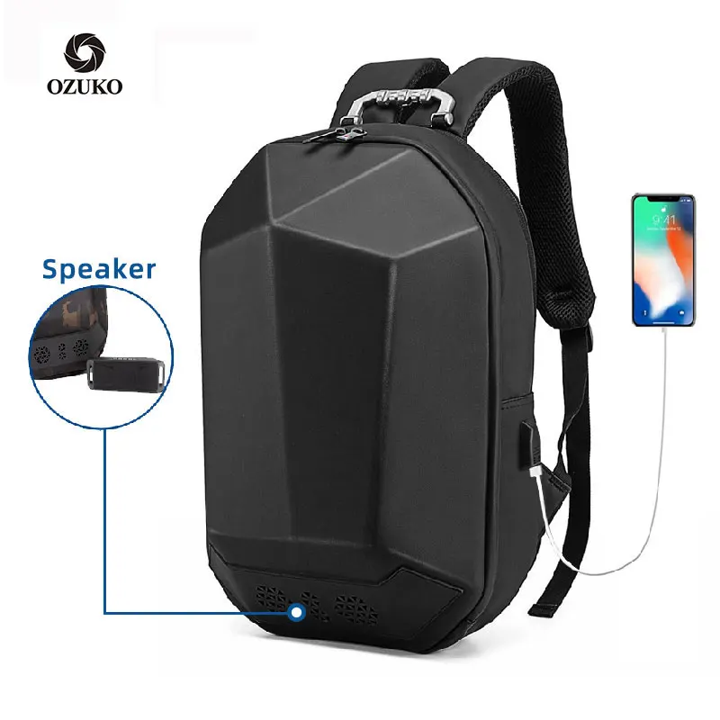 

Ozuko 9205 Bolso Mochilas Para Moto Impermeable 3D Neoprene Laptop Bags Backpack Mens Smart Speaker Backpack With Usb, Black,camo