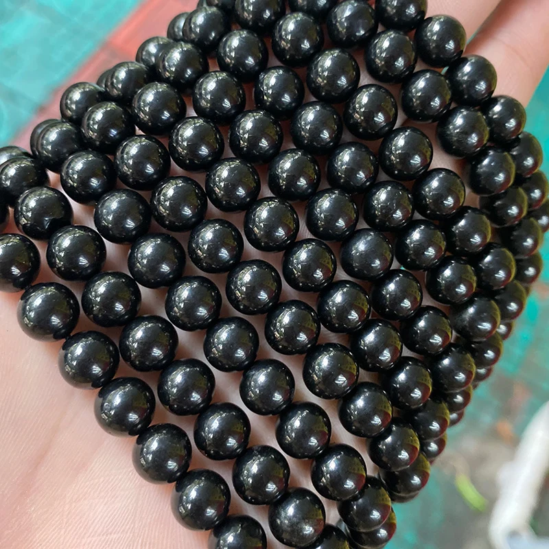 

Natural Russia Shungite Stone Beads Round Gemstone Beads For Jewelry Making Shungite Bracelet, Black color (as picture)