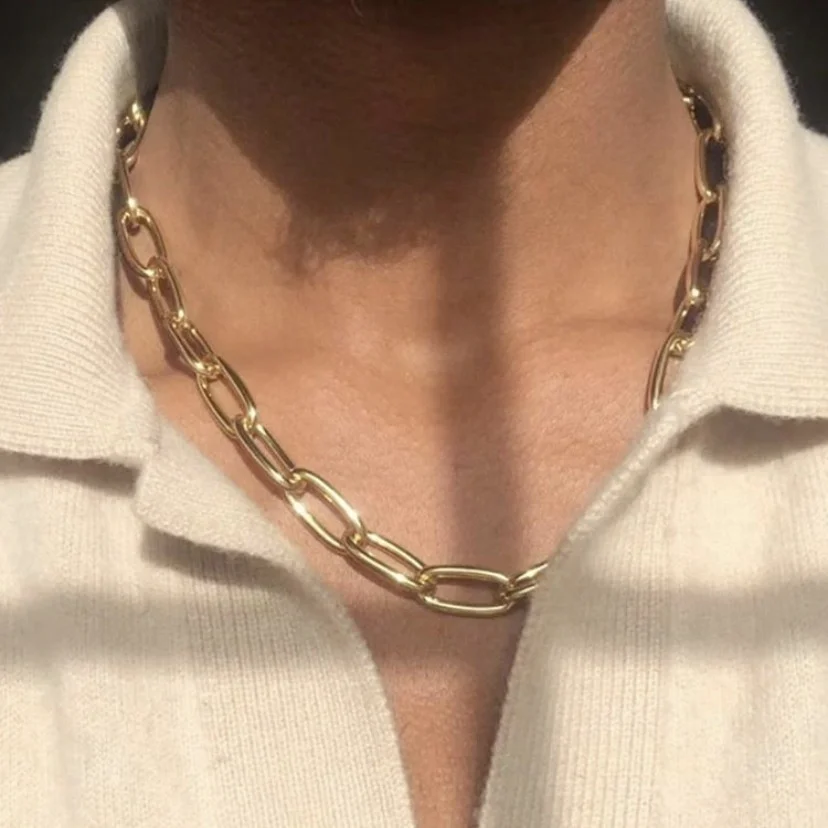 

Fashion Stainless Steel Big Chain 18k Gold Color And Silver Color Cuban Chain Women Necklace