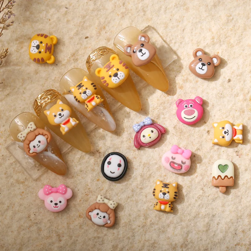 

SHIZHIXIU Mixed Design Resin tiger girl Bear monkey designer 3d nail charms Cartoon Animal Nail Decoration Manicure