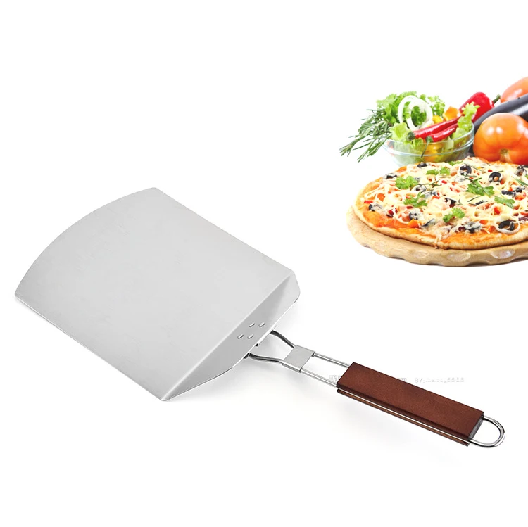 

High Quality Square Foldable Pizza Peel Pizza Shovel Stainless Steel with Wooden Handle, Silvery