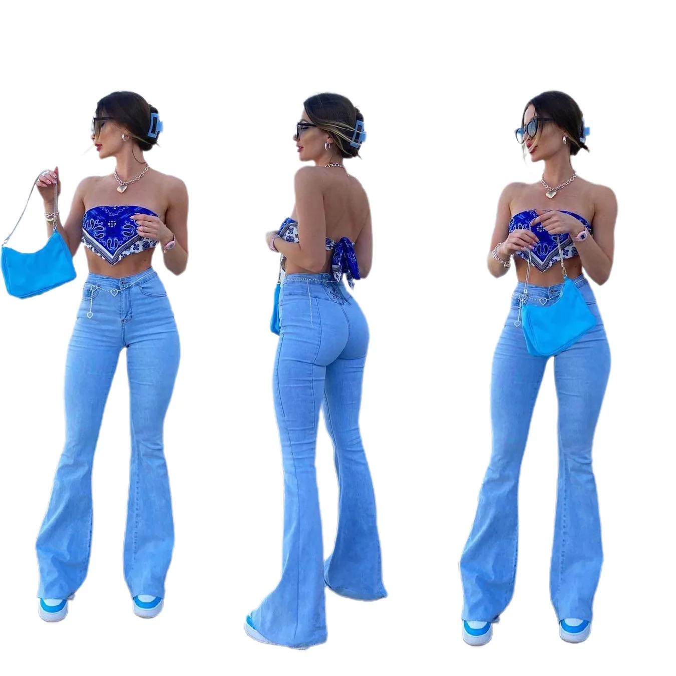 

DT-P000040Hot fashion stretch high waist wash color horn plus size jeans hig waist ripped jeans for women stylish, 1 color