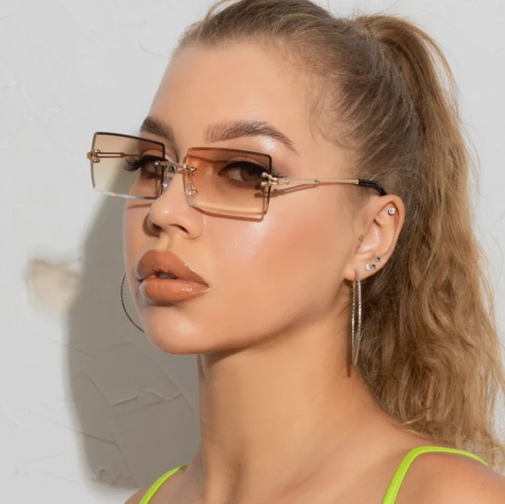 

VIFF HM21133 Rimless Frame Custom Fashion Brand Designer Sun Glasses River Hot 2021 Amazon Seller Rimless Rectangle Sunglasses