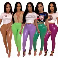 

10 Solid Color High Waist Latex Leather Stretchy Tight Pencil Pants For Women