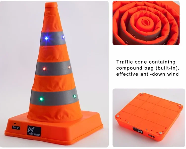 LED Flashing Warning Light Portable Foldable Expandable Safety Cone Retractable Road Cone Collapsible Traffic Cone