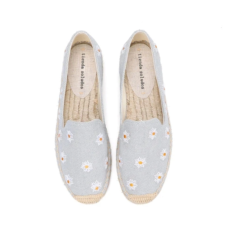 

Hot sale comfortable embroidered platform espadrilles small daisy pattern ladies flat shoes, Picture