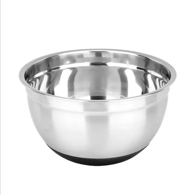 

Stainless Steel Mixing Bowls With Lid Silicone Bottom Non-slip Egg Mixer Salad Bowl Cake Baking Kitchen Food Storage Accessories, Silver
