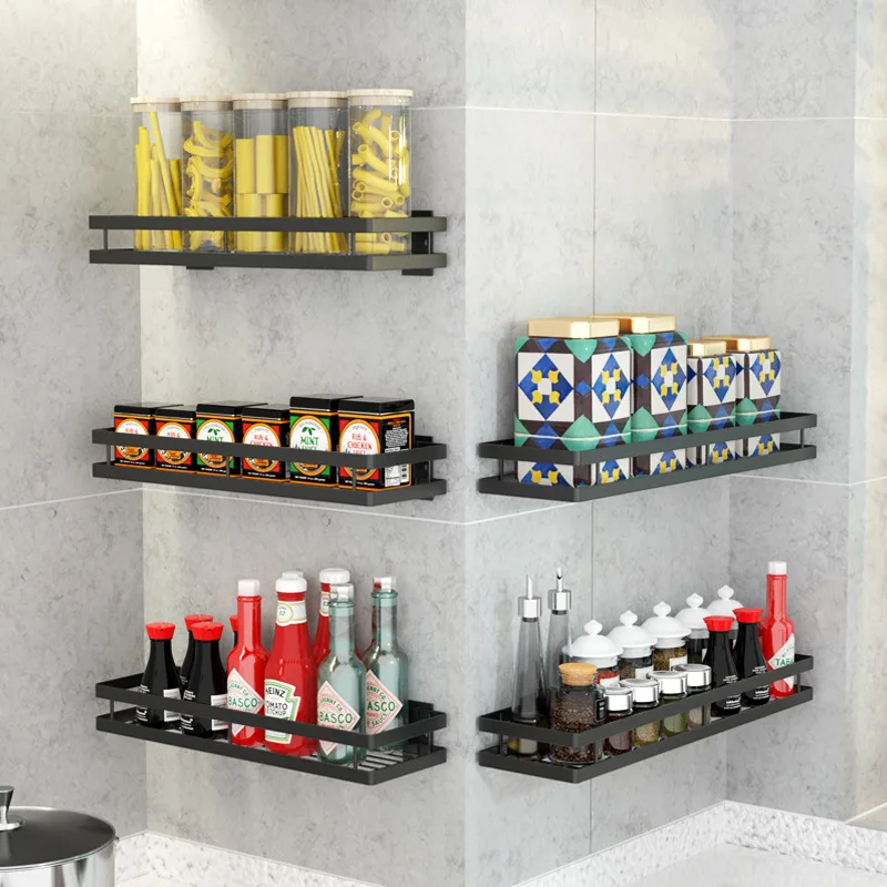 

Lack Spices Rack Seasoning Rack Free Punching Home Closet Organizer Storage Shelf Cabinet Shelves Holder Kitchen Accessories, Black
