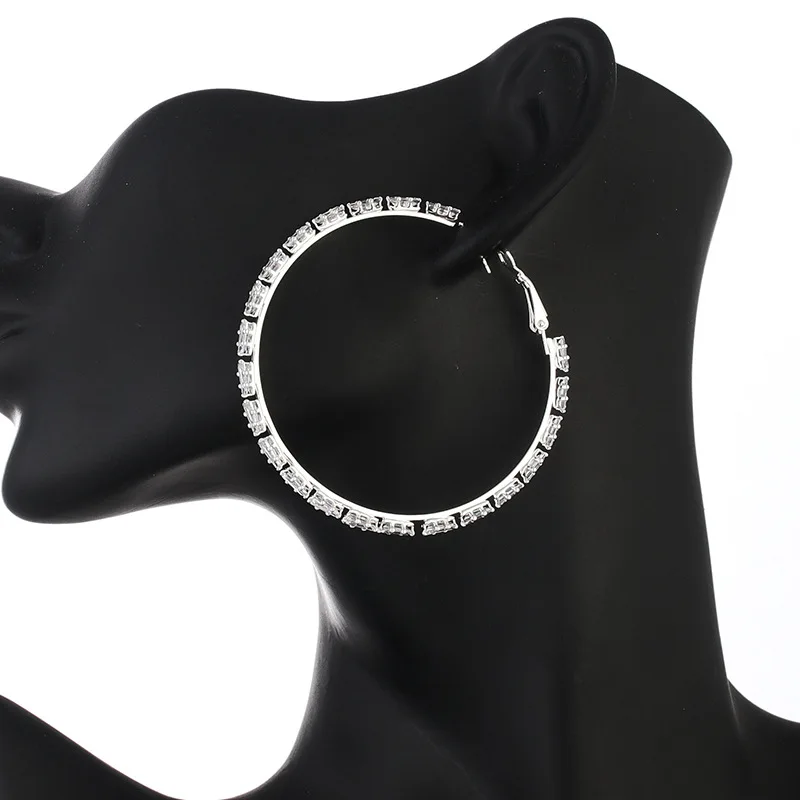 

Gold Plated sterling silver 925 round rhinestones white zircon geometric large inner circle hoop women's earrings, Gold,silver