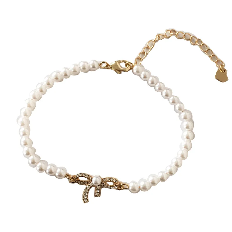 

Bowknot Fashion Jewelry Pearl Beads Chain Bracelet For Women Gift