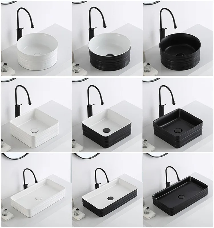 Matte black bathroom ceramic relief round circular wash art basin for sale