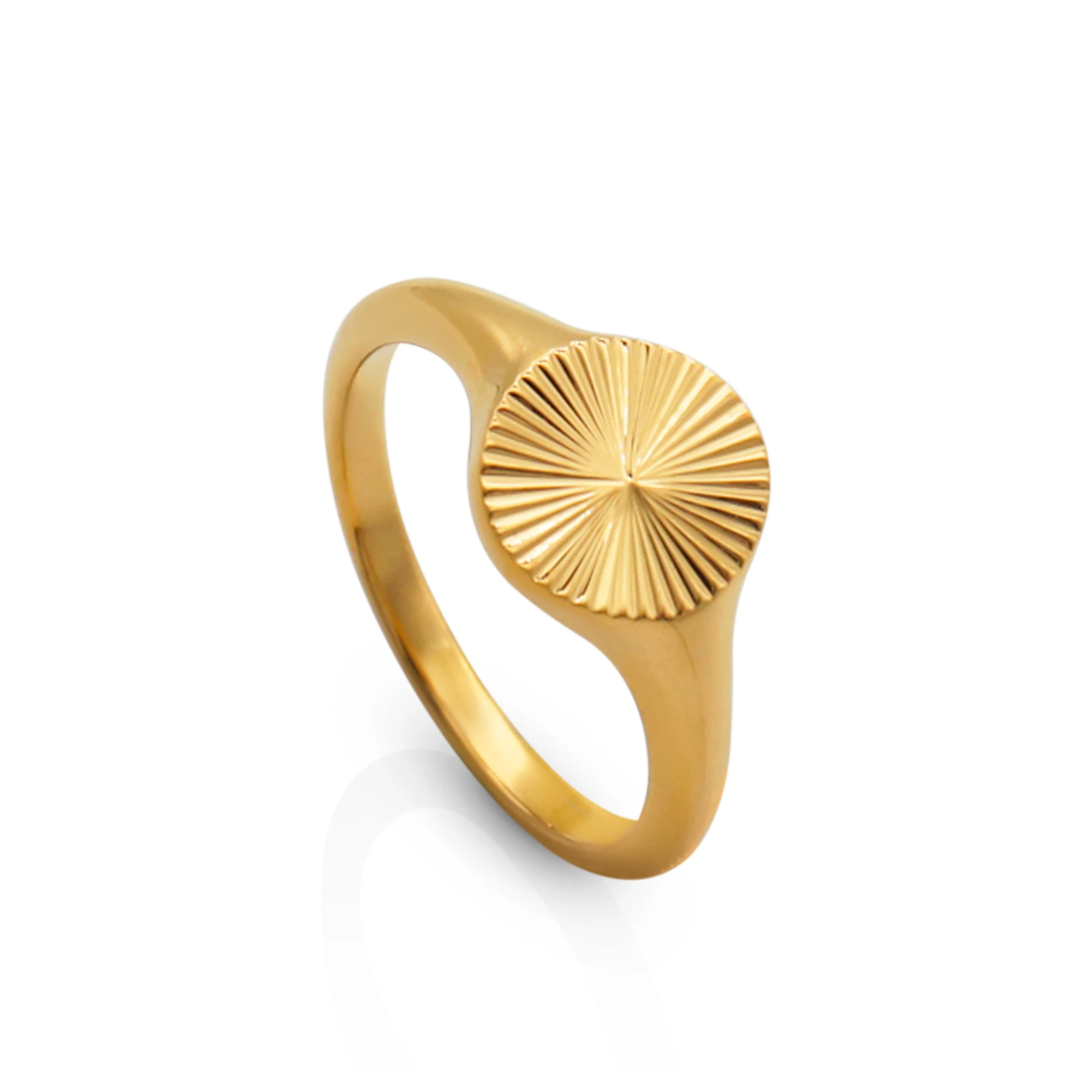 Chris April in stock  jewelry PVD gold plated titanium steel sunshine signet ring for women