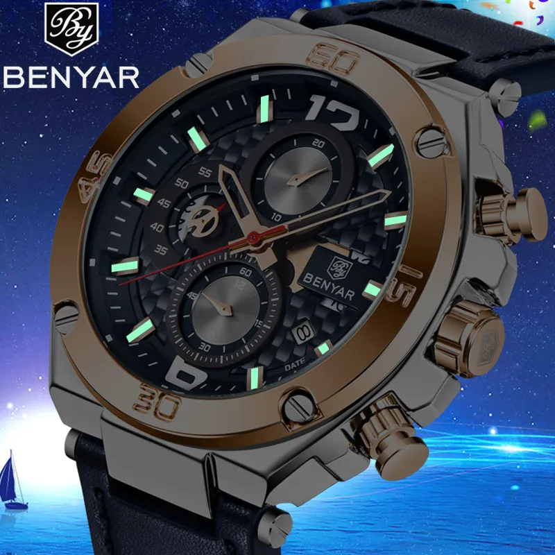 

BENYAR 5151 Hot sale men quartz watches functional luminous water resistant quality fashion man wristwatch, As picture