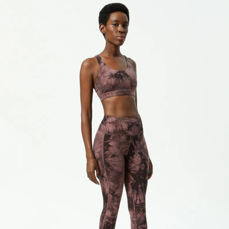 

Tie dye printed yoga pants women fitness clothing sport set