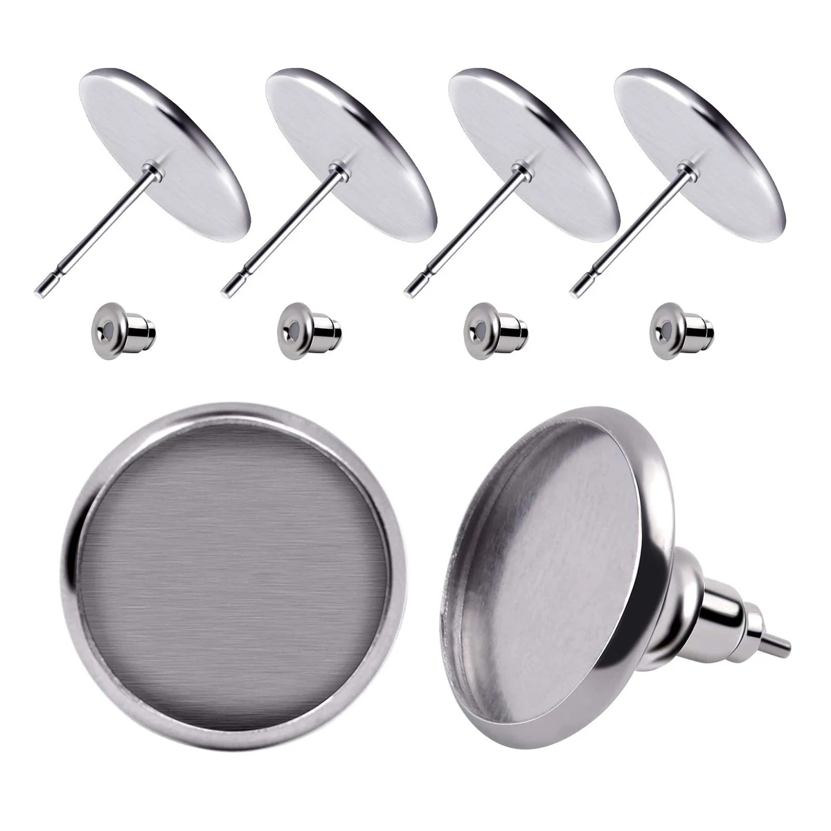 

Earring Bezel Blanks Stainless Steel Stud Gold Earring Cabochon Setting Dangle Round Trays Base with Bullet Back Stopper