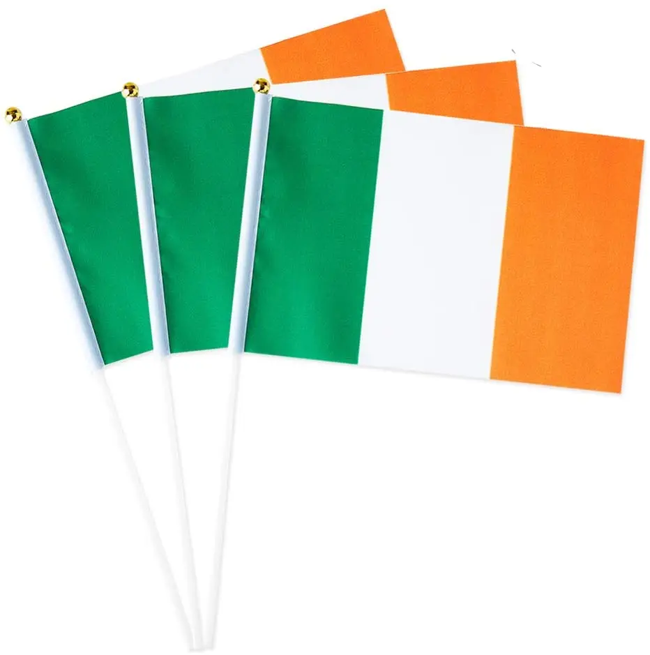 

Free Shipping Ireland Flag 14x21CM Polyester Table Flags with Pole Flying Country Shaking National Waving Irish Hand Flags