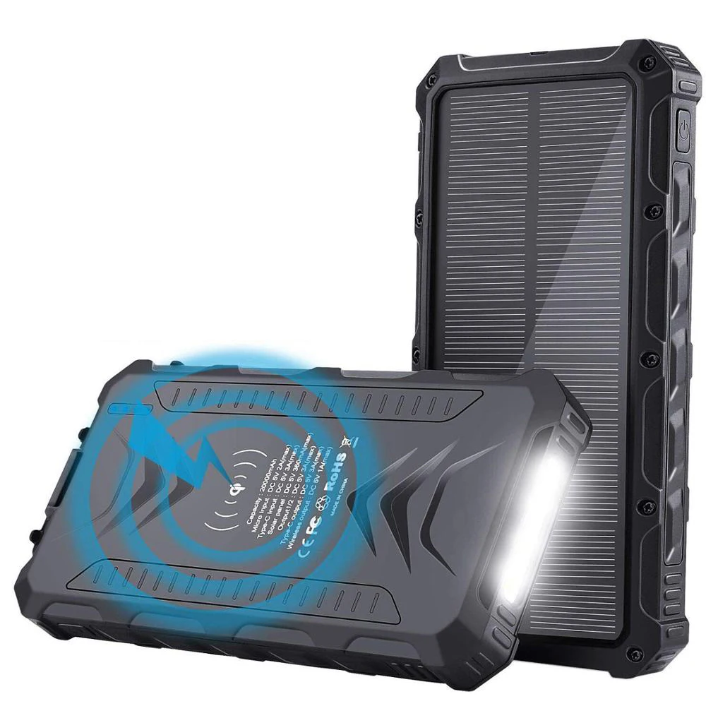 

Outdoor High quality Waterproof IP65 wireless Solar Power Bank 20000mah with TYPE-C