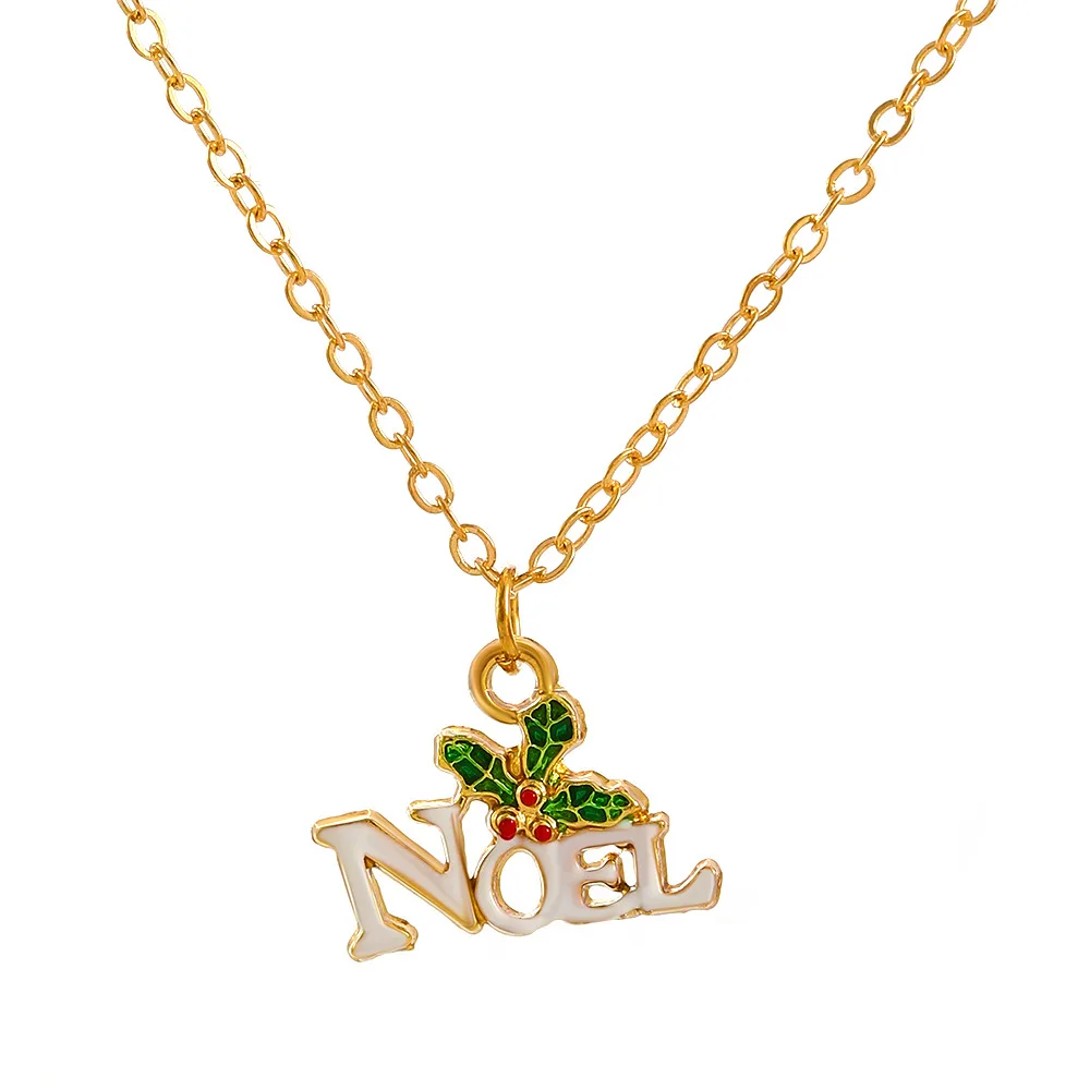 Qiuhan Mistletoe Winter Jewelry Spot Elk Holly Snowman Santa Claus Christmas Necklace