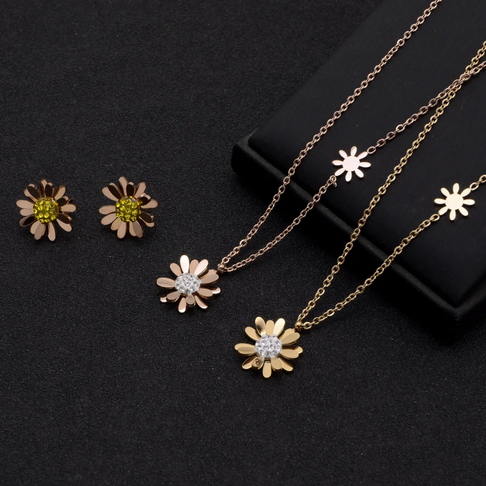 

Summer fashion women 18k gold plated daisy flower stainless steel wholesale hawaiian jewelry sets