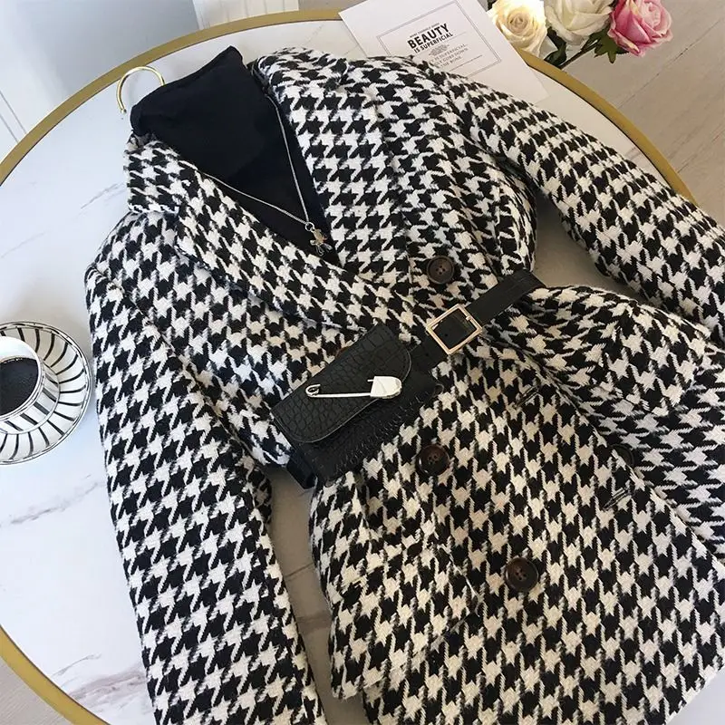 

2021 Women Suit Jacket Tweed Blazer Women Jacket Plaid Checkered Blazer Double Breasted Blazer For Woman