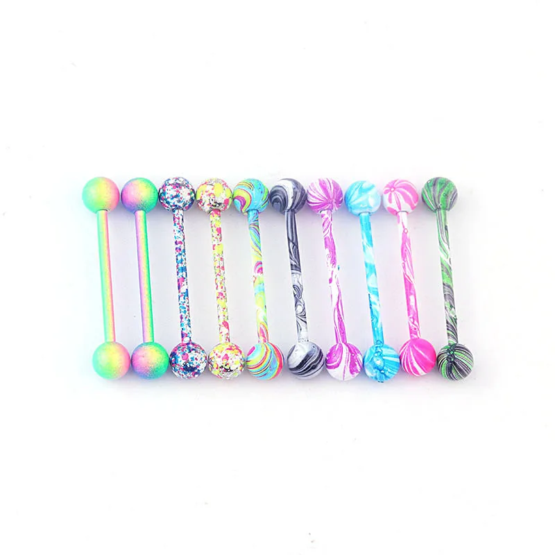 

New Arrival Unisex 10 Colors Water Pattern Paint Tongue Ear Piercing Earring Stud Stainless Steel Neon Body Piercing Jewelry