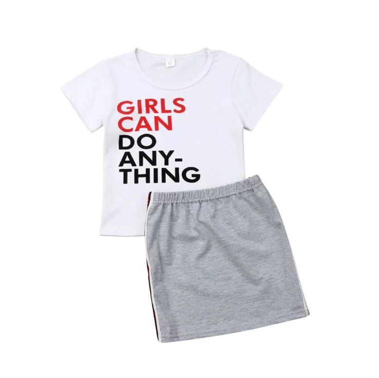 

2021 summer new loose and breathable children's clothing pure cotton letter T-shirt short skirt girl suit