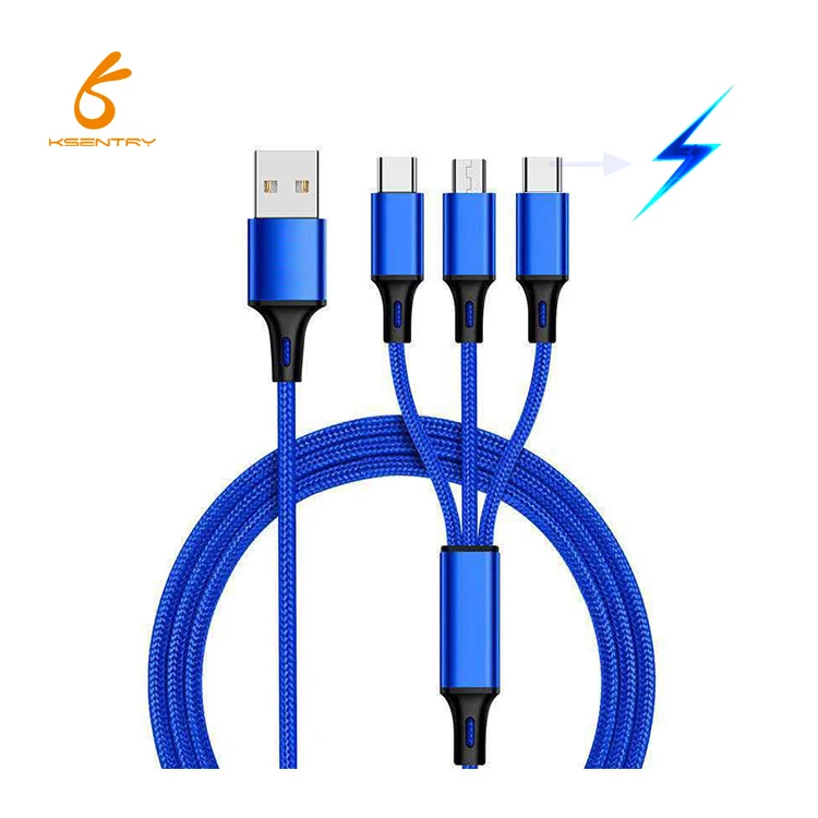 

2.4a Fast Charging Magnetic 3 In 1micro Usb C Charger Data Cable 100cm Logo Customized Nylon Braided Type-c Cable For Iphone 11