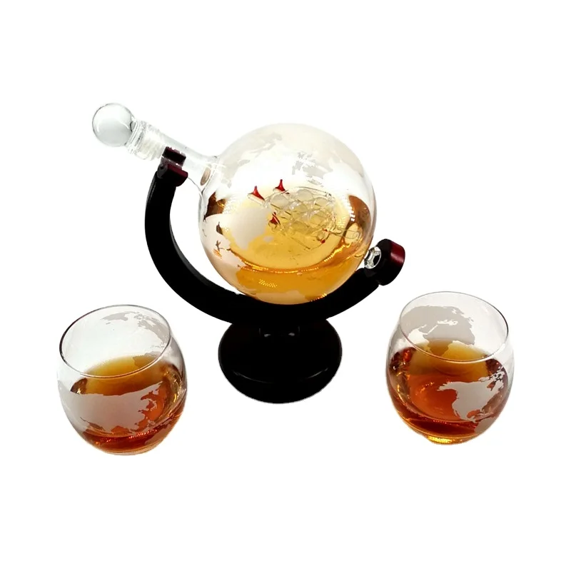 

850 ml globe whiskey decanter with 2 glasses, Customized color