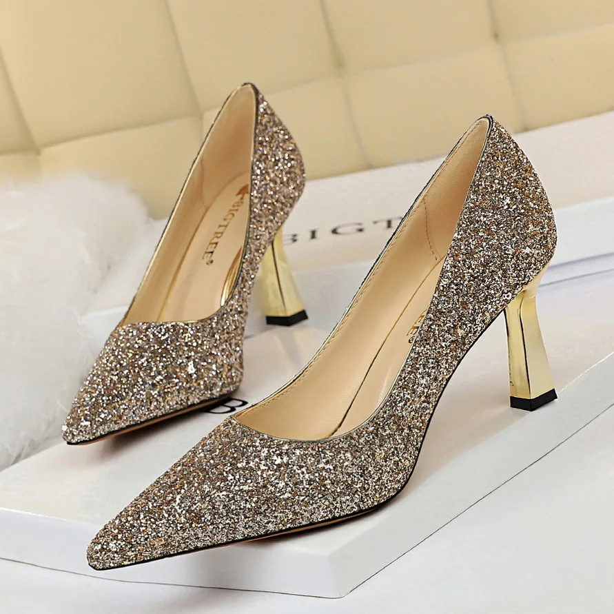 

Shining Sequins Sexy Women Shoes Nightclub High Heels Single Shoes Stiletto Sandals Pumps