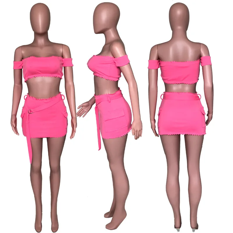 Sexy Two Piece Sets Women Summer Neon 2 Piece Set Outfits Two Piece Skirt Set Women Clothing