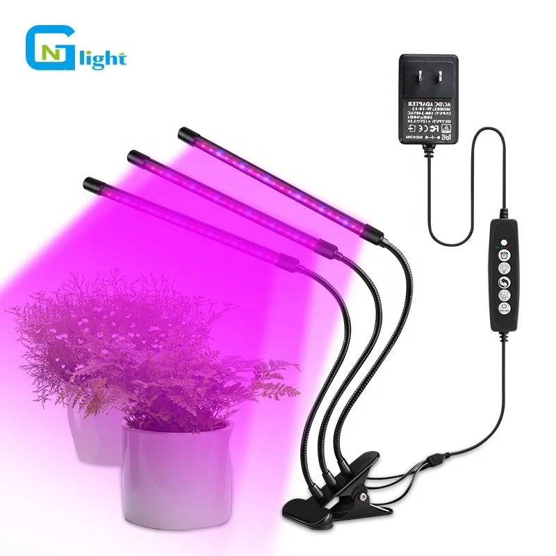 

Indoor Plant Growing Lamp with Clip Red Blue Spectrum Auto On/Off Dimmable 30w 3-Head LED Grow Light