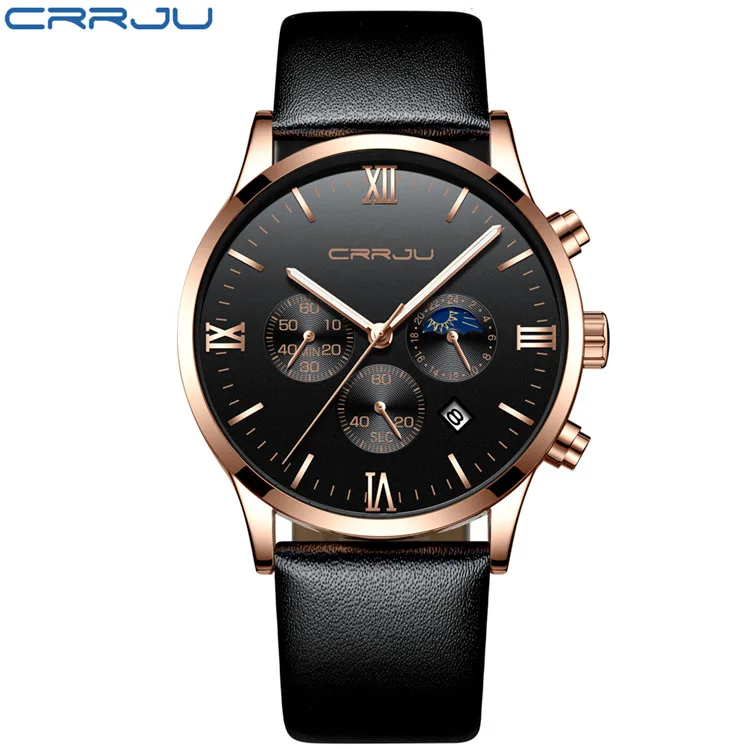 

shenzhen factory chronograph Casual Leather Men quartz watch day date