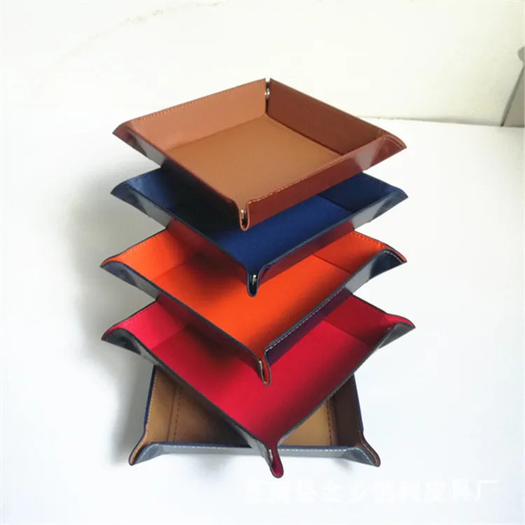 

Foldable soft velvet pu leather storage box rectangle square dice tray