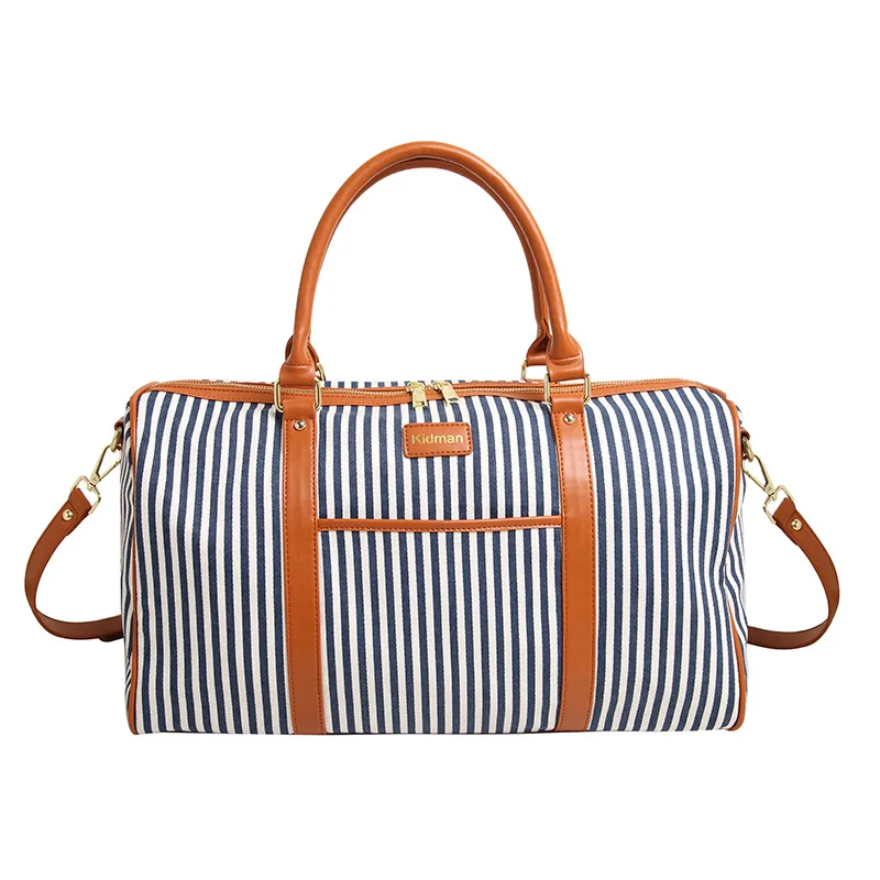 

Large Capacity Stripe Women Ladies Weekend Canvas Luggage Duffle Tote Shoulder Travel Bag, Picture