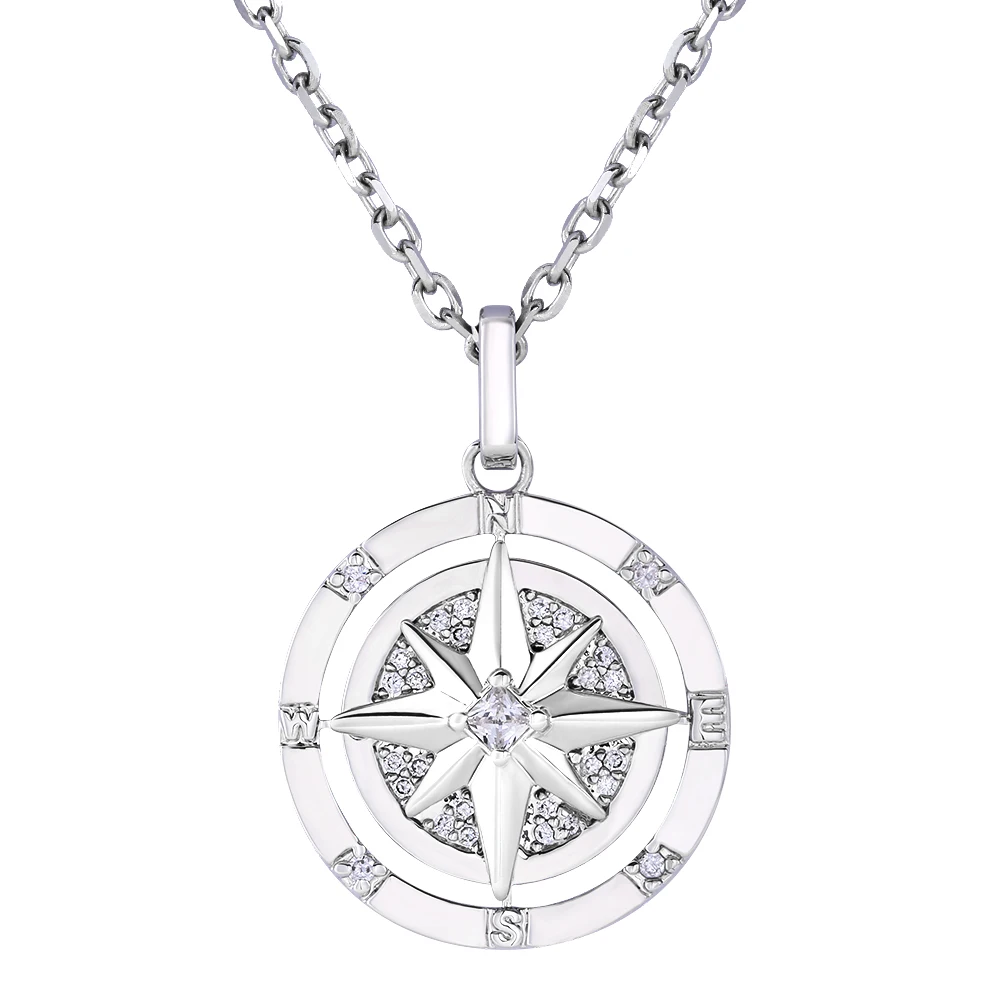 

18k North Star Compass Plated Chain Coin Compass Pendant Necklace Mens Compass Necklace Gold Stainless Steel Link Chain