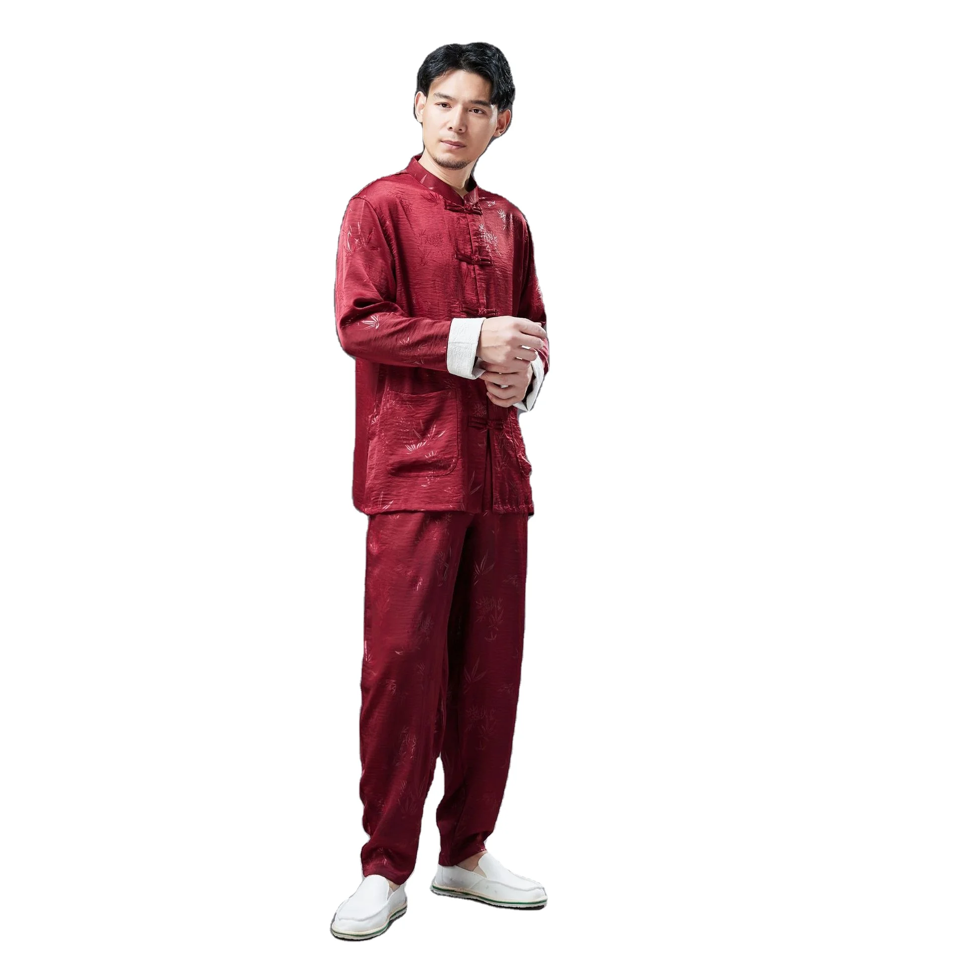 

Traditional Chinese Clothing for men Tang suit sets Long Sleeve Wushu TaiChi Men's KungFu Uniform Suit Vintage male costume