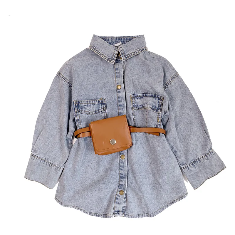 

Kids Girls Denim Dress With Chest BagJean Long Sleeve Casual Party Shirt Dresses Clothes