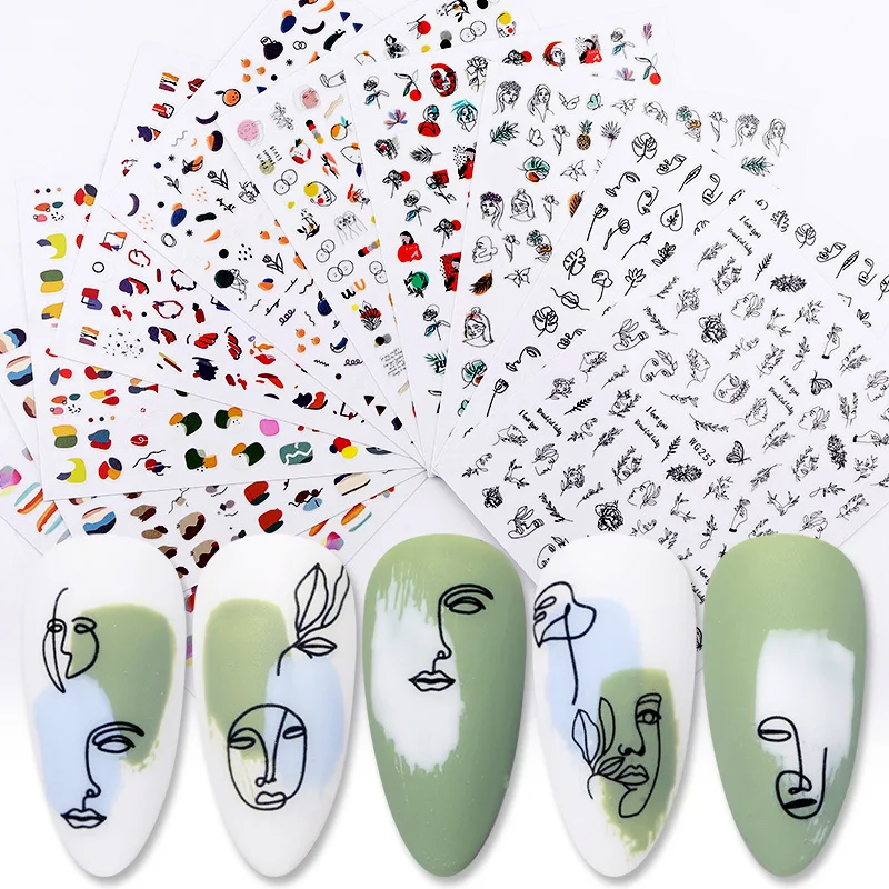 

2021 Summer Graffiti Nail Art Applique Geometric Lines DIY sticker nails art 3D Adhesive for Nail Art Decoration, Colorful