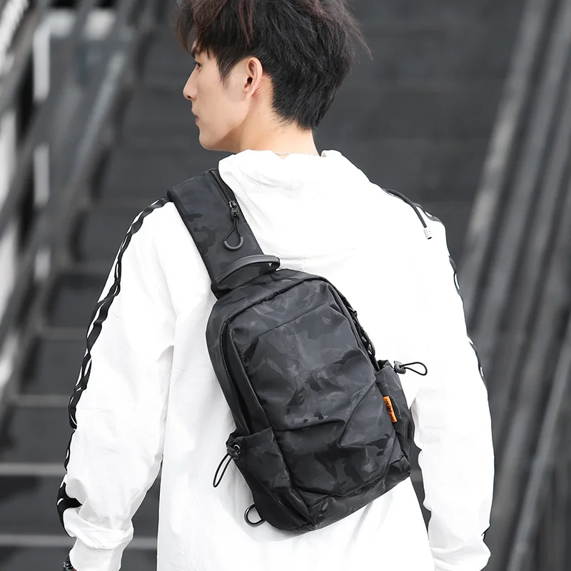 

Custom logo chest bag men crossbody single shoulder sport women messenger bag pack college sling bags, Black/black camo