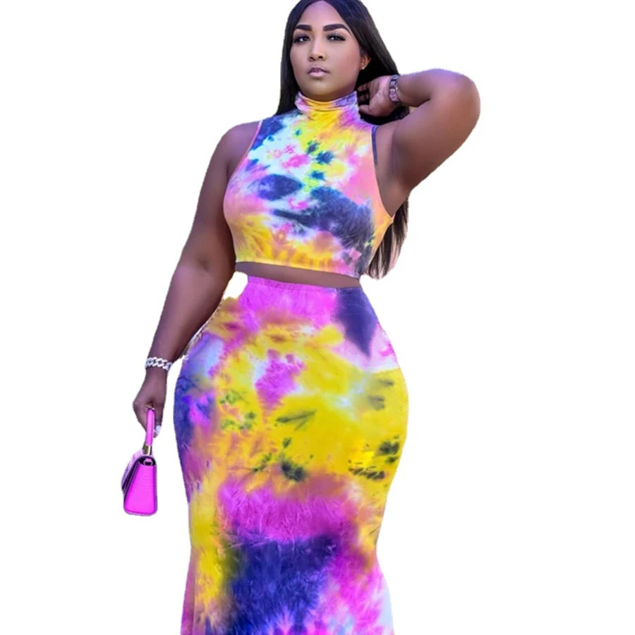 

Foma TB5270 women clothing summer sexy print backless skirt oversize two-piece set