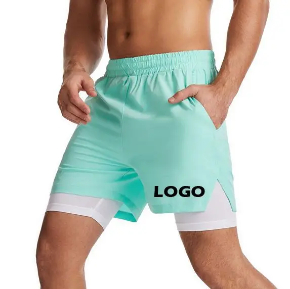 2023 Spring Custom Fashion Men Gym Fitness Sportswear Short Pants Outdoor Training Active Wear Shorts Casual 2 in 1 Lined Shorts