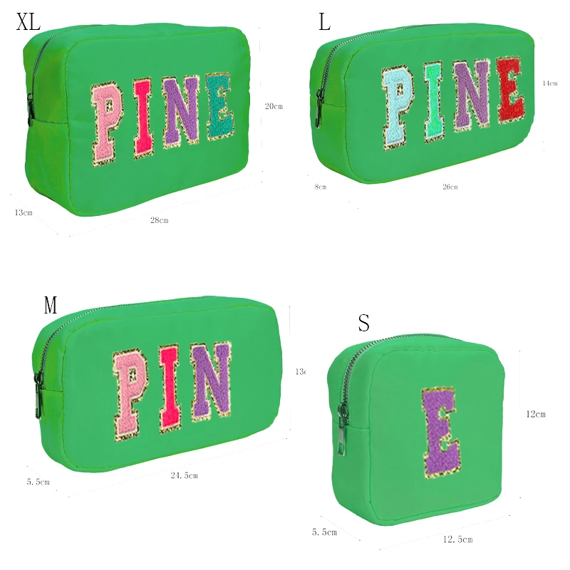 

Pine Waves Baby Pink Toiletry Bag S/M/L/XL Four Size Ready To Ship Gold Trim Patches Makeup Bags Large Pouch