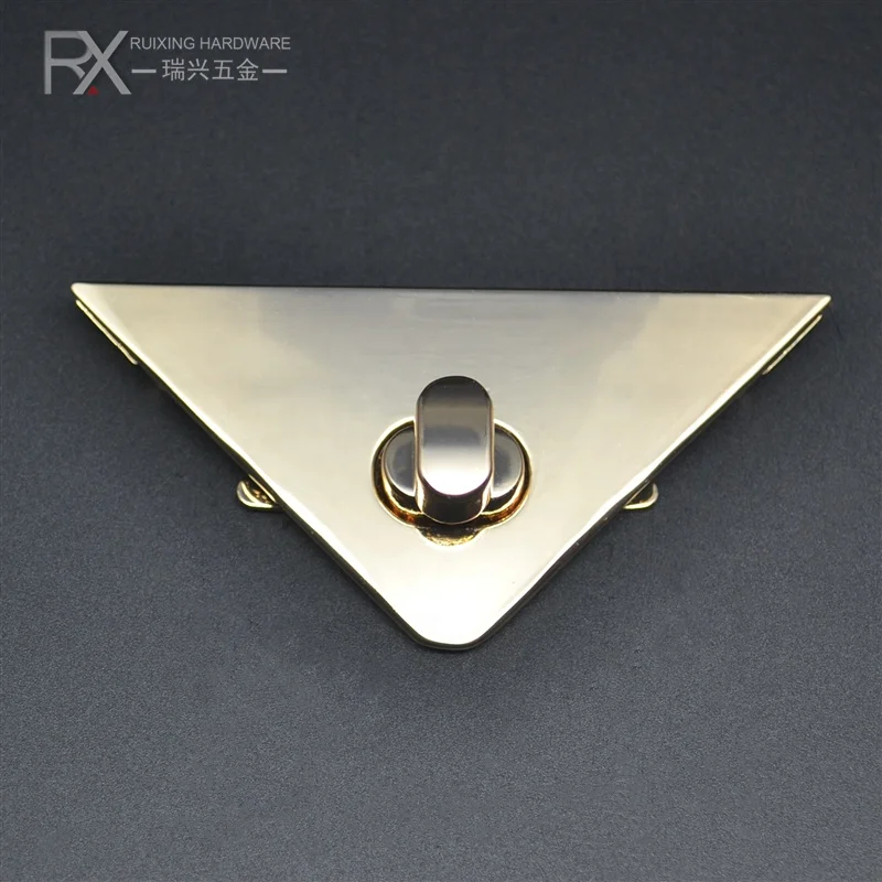 

Custom logo zinc alloy lock hardware triangular twist locks triangle bag bag locks for handbag luggage handbag buckle