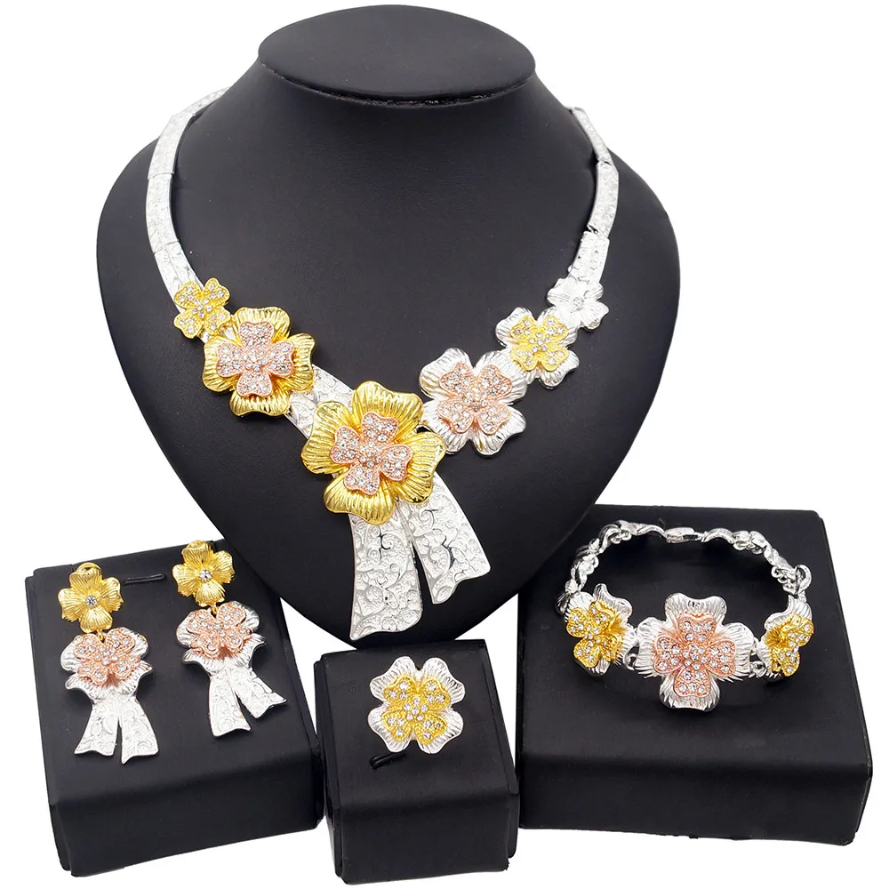 

Yulaili Wholesale Silver New Necklace Color Flower Design Jewelry Set Design Women's Daily Party Appointment Gift Jewelry Sets