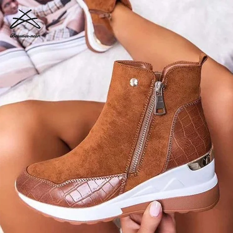 

RTS Fashion women short ankle zip boots ladies warm outdoor ankle calf length snow boots, Black,brown,blue,beige