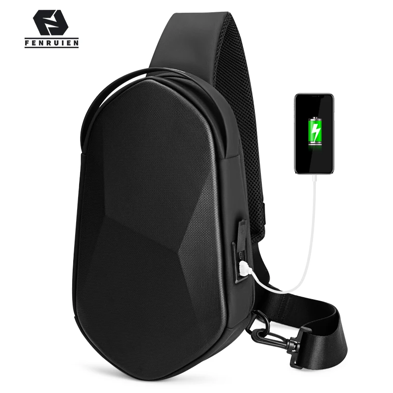 

FENRUIEN Men Shoulder Bags Black USB Charging Crossbody Bags Water Repellent Casual Travel Messenger Bag Male 2021 New arrival