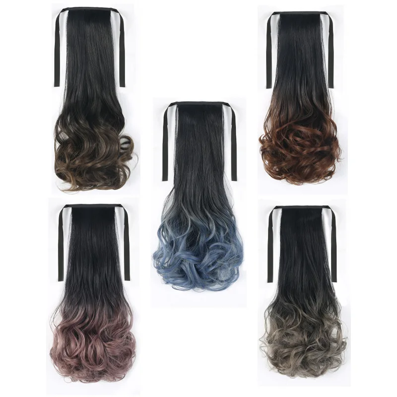 

Lace-up Style Gradient Big Wave Long Curly Hair Bundled Ponytail For Women Hair Extension Wrap Around Hairpiece, Colors