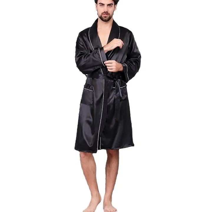 

RTS low MOQ mens silk robe night dress for men loungewear robe mens pajamas, 2 colors in stock