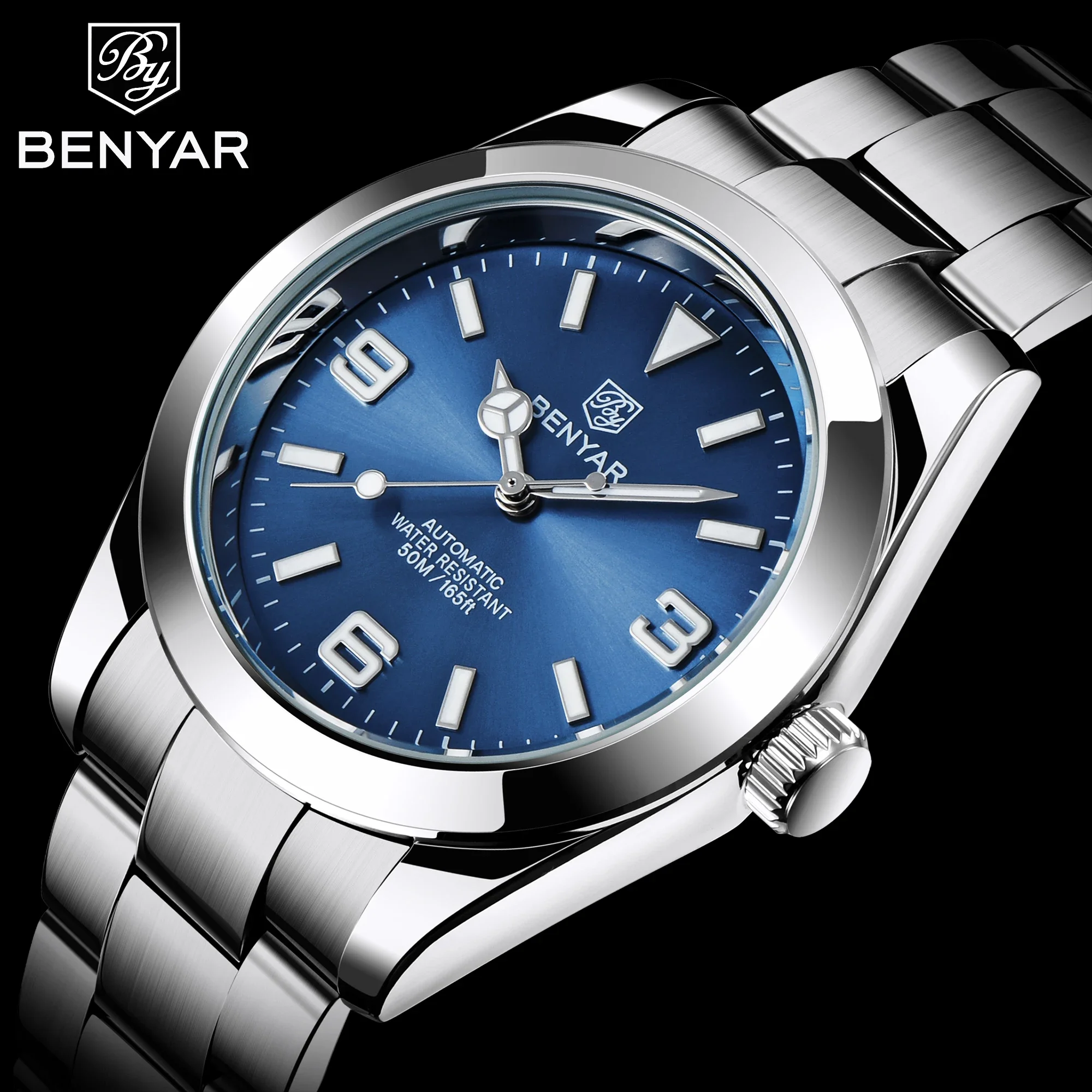 

BENYAR 2020 New Stainless Steel Automatic Men Watches Brand Waterproof Luxury Men Mechanical Wristwatch Relogio Masculino 5177M, Shown