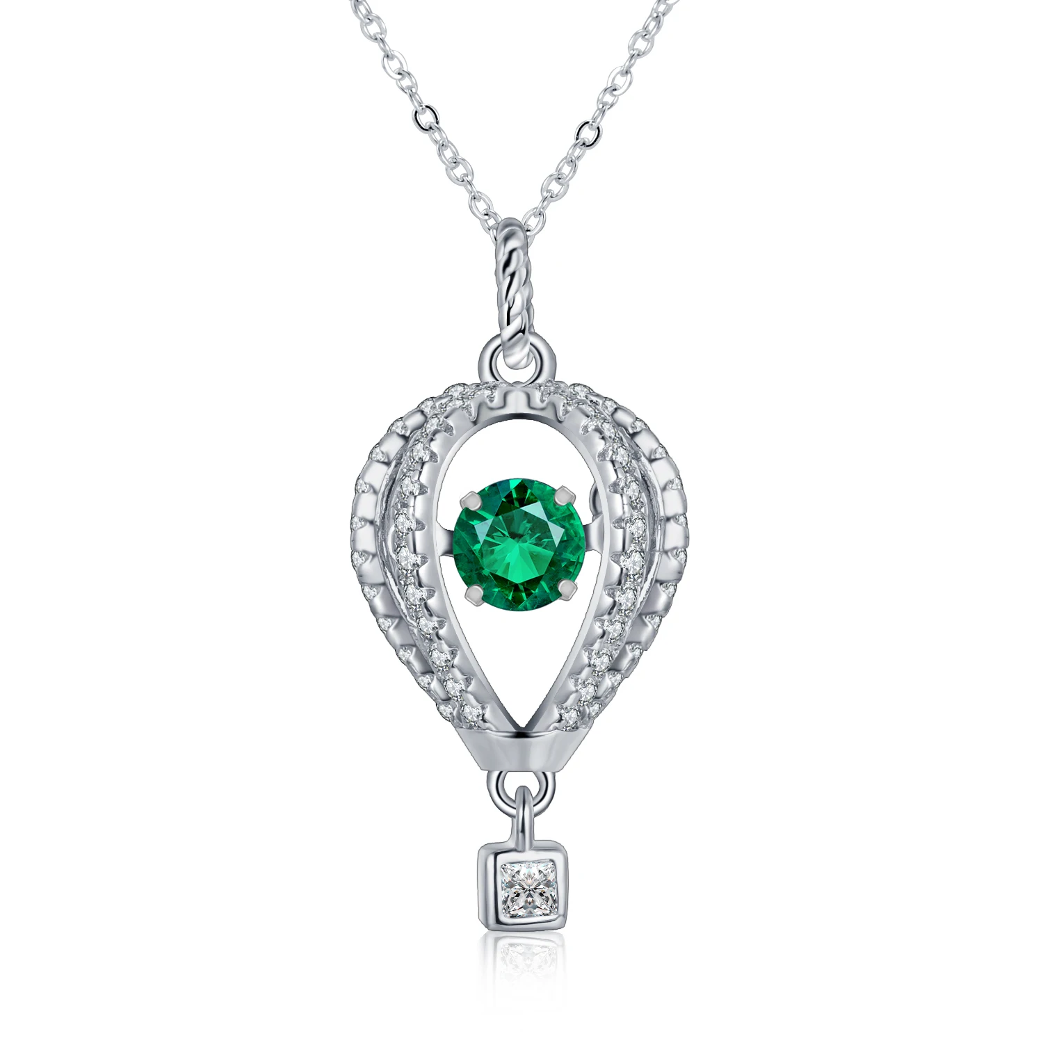 

Anster Jewelry Necklace For Women Lab Created Emerald Made Gift 925 Sterling Silver Romantic Party Wedding Necklace, Green